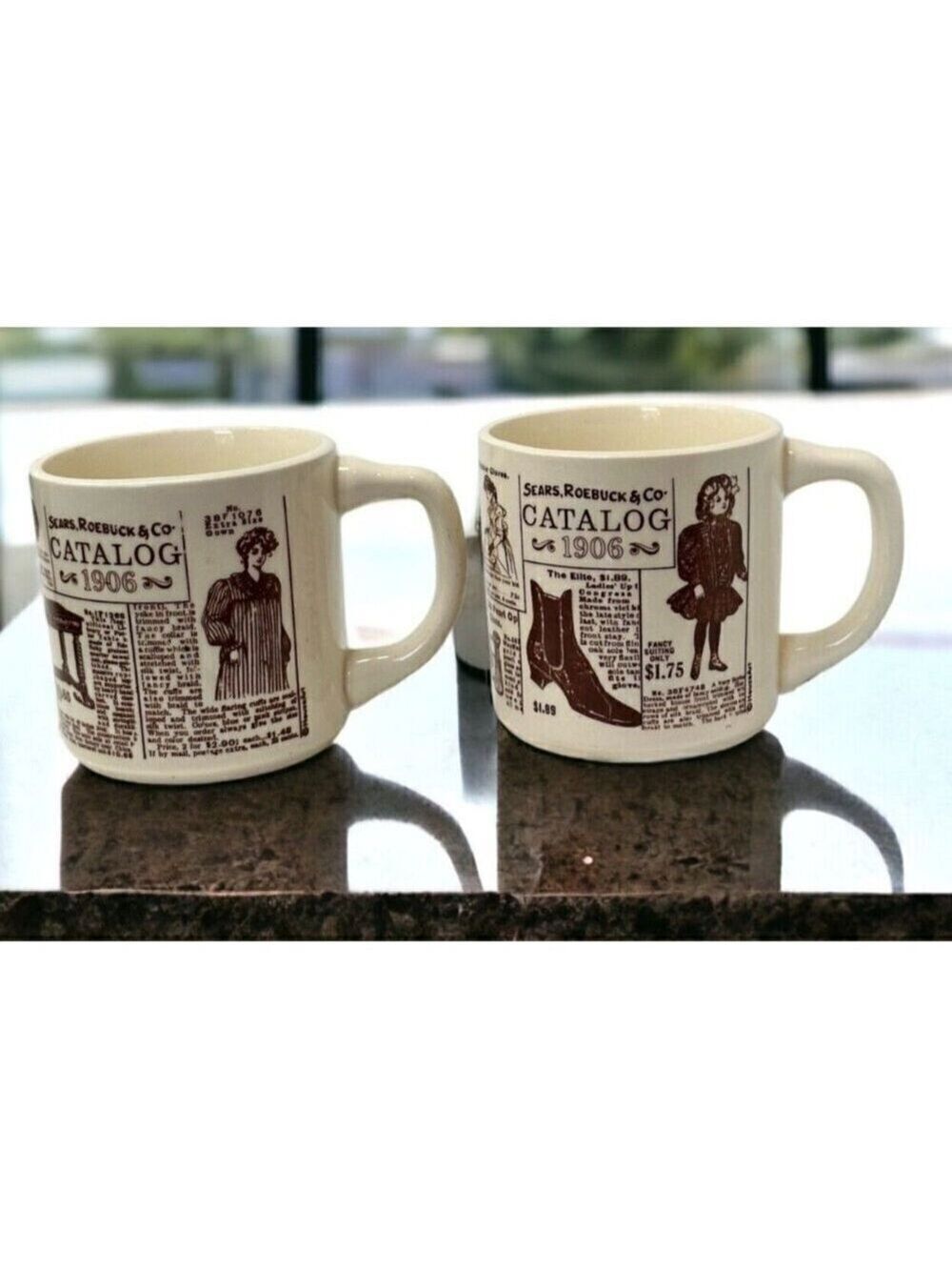 Sears Catalog Coffee Mug Cup Set Lot Vintage 1906 Advertising Ceramic Brown Gift
